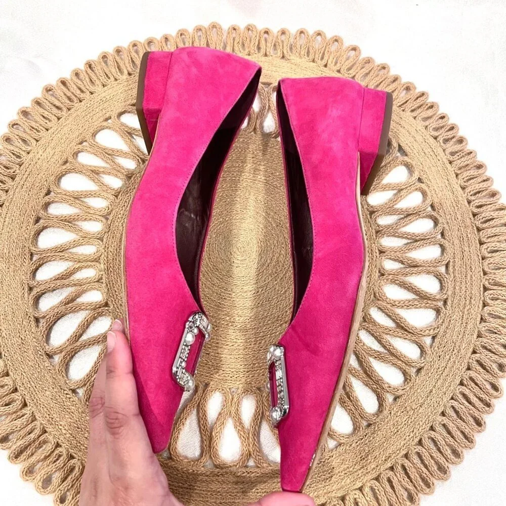 Kate Spade Buckle Up Pink Suede Flats Size 9.5
